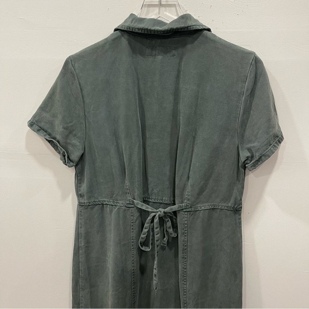 Action Wear USA Military Green Midi Dress Side Slit Small Button Front - Picture 9 of 9